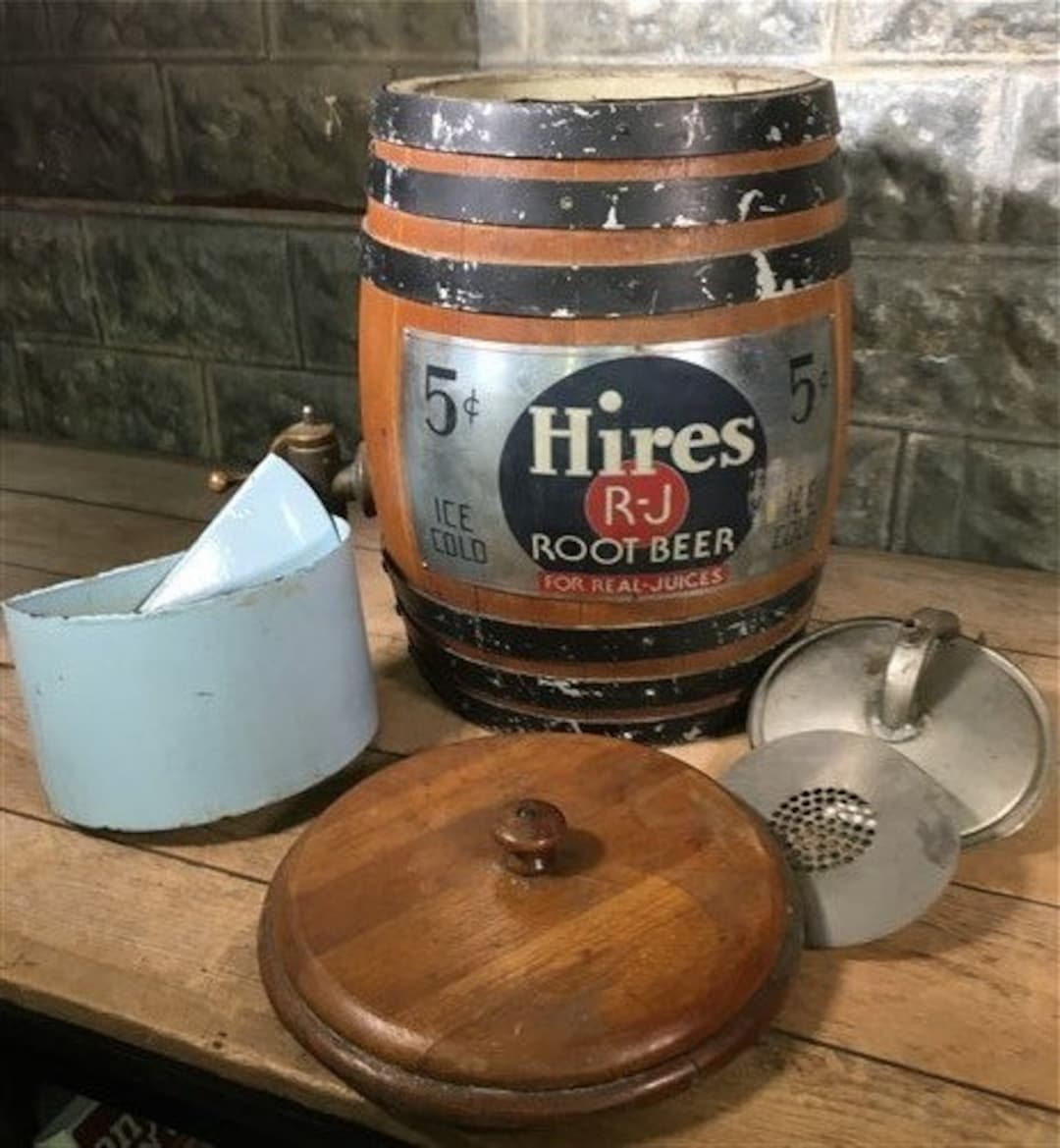 Hires RJ Root Beer Barrel, Soda Fountain Tap Dispenser Keg Advertising