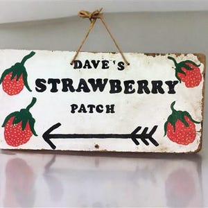 Dave's Strawberry Patch Zeichen, Vintage Bauernmarkt, Volkskunst Werbung A,