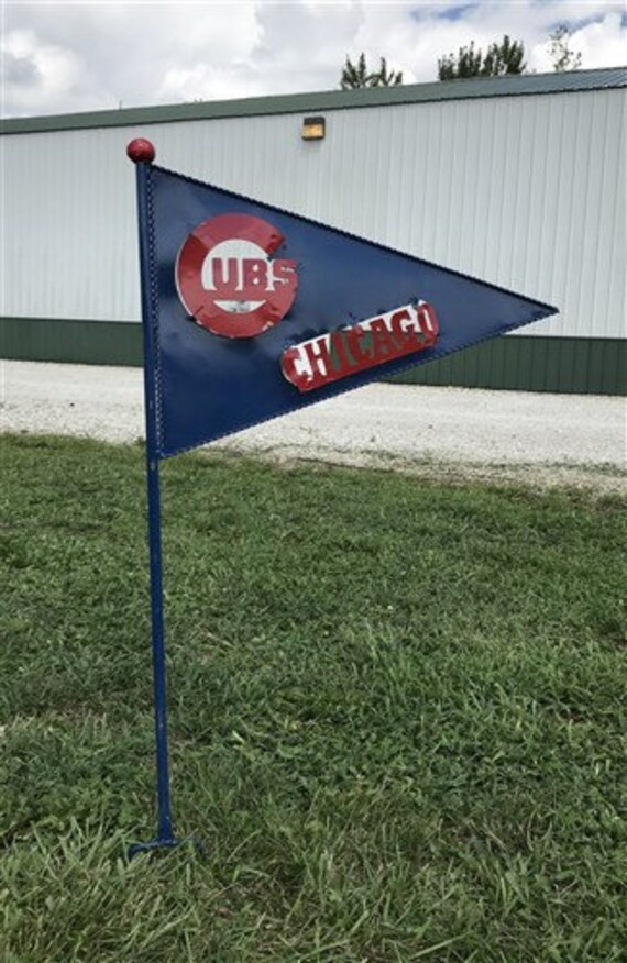 Chicago Cubs Metal Yard Pennant Cubs Yard Art Flag Cubs Yard Etsy