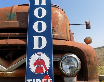 Hood Tyres Porzellan Blechschild, Hood Tyres Werbeschild Tankstellenschild B