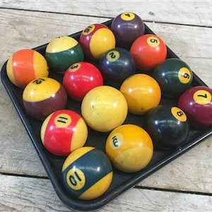 Billiard Pool Balls, Table Game Hall Balls, 2 1/4 Inch Stripes Solids Vintage a, Vintage Game Hall Balls, Pool Balls, Billiard Balls