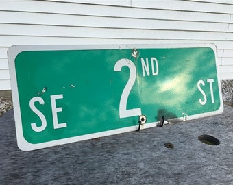 SE 2nd ST Street Sign, 9x24 Vintage Green Road Sign, Metal Road Sign, E