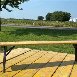 Vintage German Beer Garden Folding Bench, Collapsible Industrial Wood Seat A3