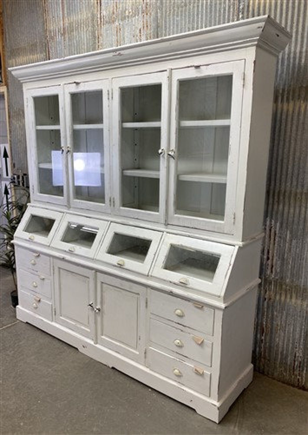 Flat Front White Kitchen Hutch Kitchen Pantry Storage, Wood