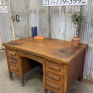 Oak Desk, Vintage Wooden Desk, Teacher's Desk, Mid Century Desk, Kneehole Desk A, Student Desk, Solid Wood, Computer Desk, Home Office