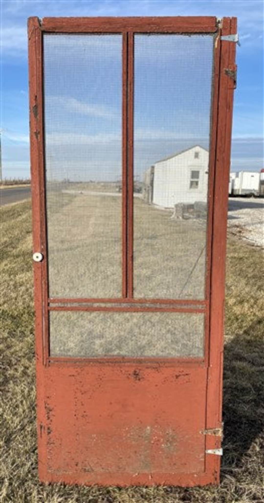 Wood Screen Porch Door, 33x80.5 Vintage Red Screen Door, Exterior, D4