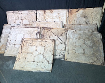 10 tinnen plafondpanelen, vintage teruggewonnen lijst, architecturale berging A57