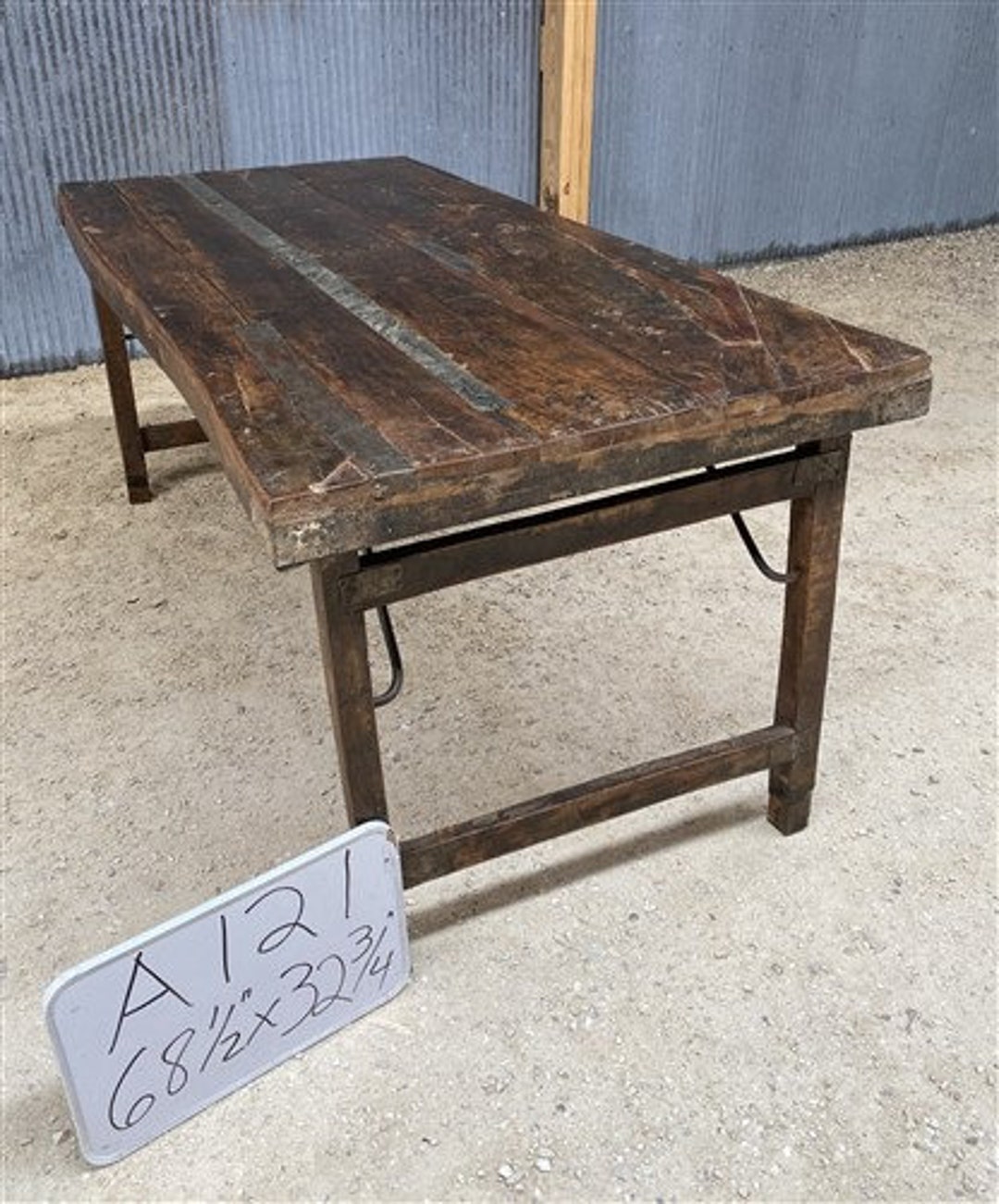Wood Folding Table, Vintage Dining Room Table Kitchen Island Portable Table A121, Rustic ...