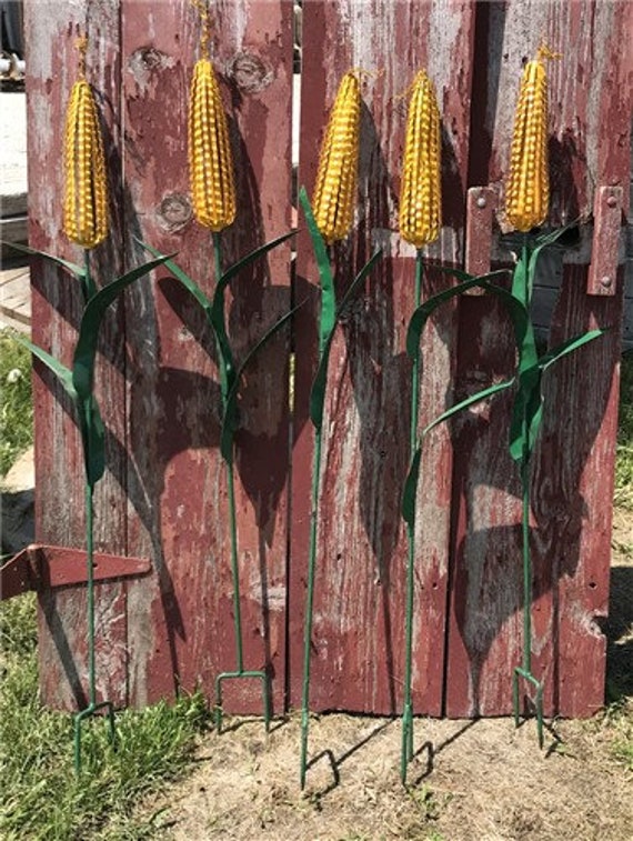 Recycled Metal Corn Stalk Stake Yard Art Rustic Corn Cob Etsy