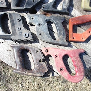 15 Assorted Vintage Hand Saw Handles, Plastic Cross Cut, Disston, Keen Kutter, A, Plastic Saw Handles, Farm Tools, Set of Saw Handles