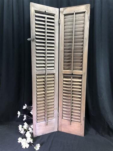 Paire De Volets Persiennes Intérieurs En Bois - 20 Pouces De Haut X 40 De Large, Couleur Crème, 4 Panneaux, Vintage