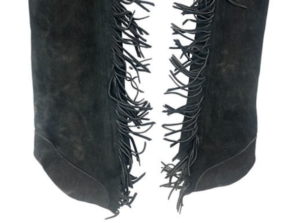 Bears Black Suede Fringed Chaps, Cowboy Western C… - image 3