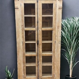 Library Bookcase, 2 Door Natural Display Case, Showcase, Kitchen Cabinet, E