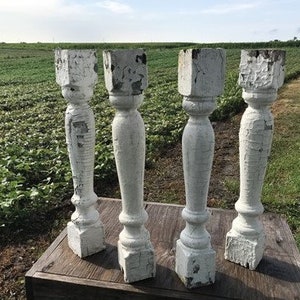 4 Balusters White Vintage Wood, Architectural Salvage, Porch Post House Trim A42