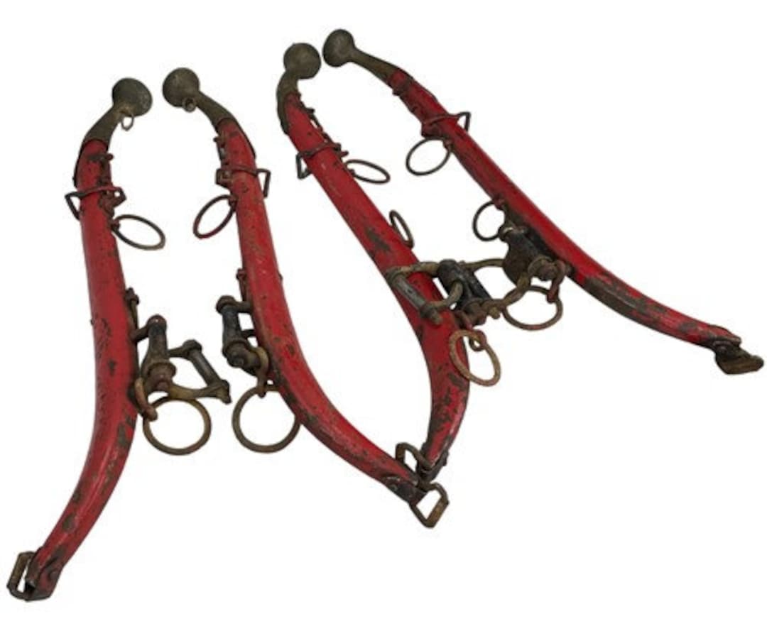 4 Horse Collar Harness Hames Brass Leather Bridle Tack