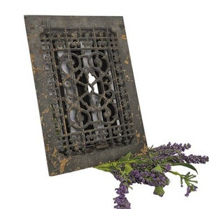 Ornate Art Deco Cast Iron Grate Vintage Wall Floor Fireplace Register Vent y, Architectural Salvage, Repurpose, Vintage Metal Grate
