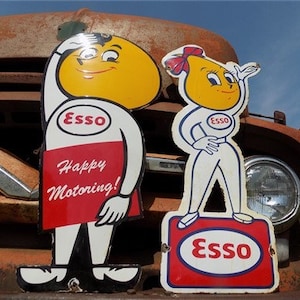 Esso Oil Drop Boy & Girl Motor Oil Signs, Porcelain Metal Advertising, Oil B Esso Sign, Motor Oil Sign, Porcelain Sign, Advertising Sign