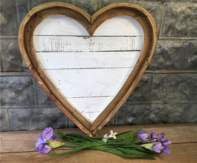 Wooden Heart Art Rustic Farmhouse Decor White Wood Home Etsy