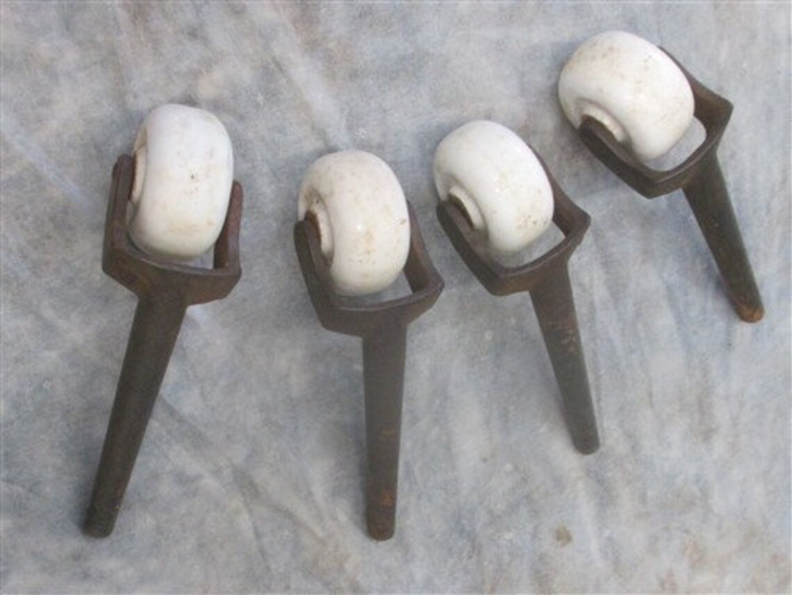 4 Porcelain Caster Wheels Antique Furniture Roller Dresser Etsy