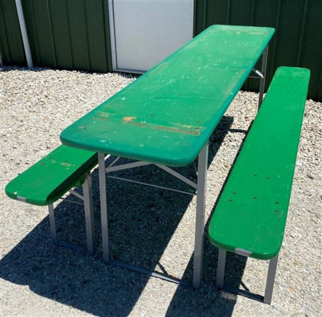 Wood Vintage German Beer Garden Table and Benches, Oktoberfest Picnic