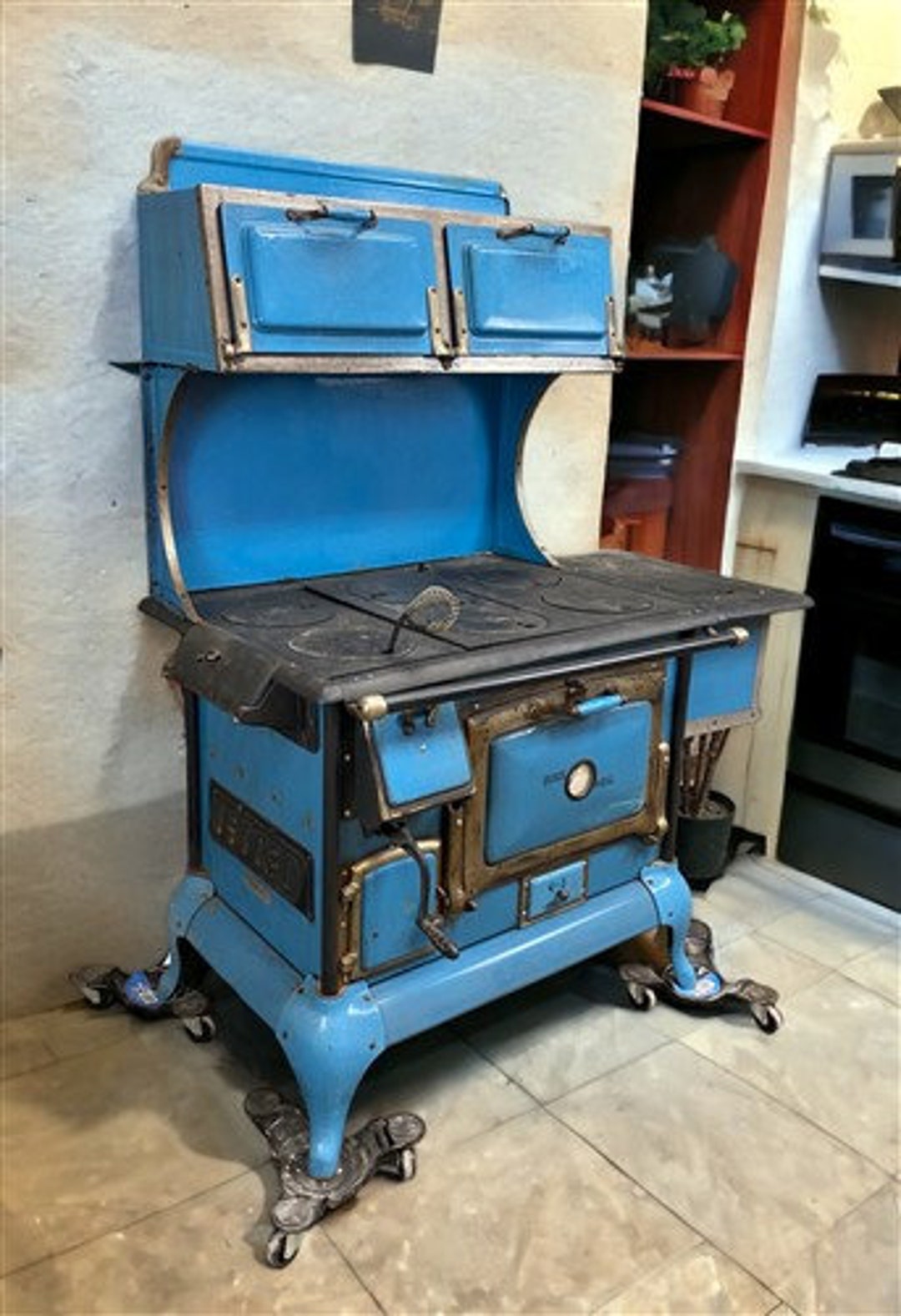 Vintage Wood Burning Stove, Quick Meal Enamel Cast Iron Stove, Wood