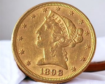 1898 Liberty Head 5 Gold Coin, Half Eagle with Motto, United States Gold Coin A