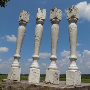 4 Balusters White Wood Architectural Salvage Spindles Porch Post House Trim A37, Vintage Wood Spindles, Wooden Balusters, Rustic Farmhouse