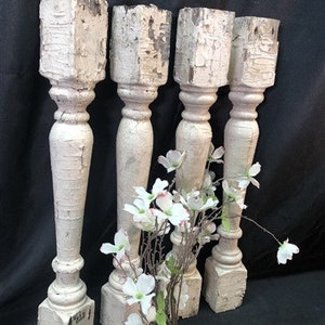 4 Balusters Wood Architectural Salvage Spindles Rustic Farm House Porch A45, Baluster Candle Holders, Table Legs, Reclaimed Wood,