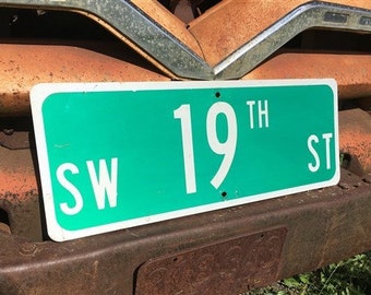 SW 19th St Street Sign, 9x24 Vintage Green Road Sign, Metal Road Sign, A