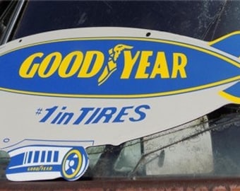 Goodjahr #1 in Reifen Zeichen, doppelseitiges Metall Porzellan Schild, Werbeschild A