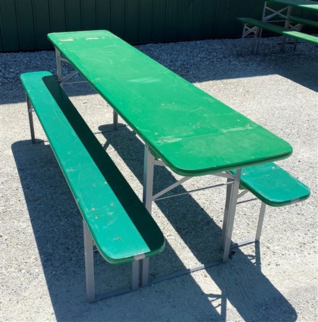 Wood Vintage German Beer Garden Table and Benches, Oktoberfest Picnic