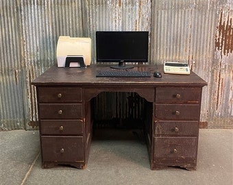 Vintage Wood Desk with Drawers, Writing Desk, Home/Office Desk, Wood Furniture, Student Desk, Solid Wood, Knee Hole Desk, Computer Desk