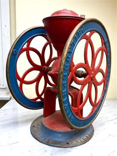 Vintage Enterprise Mfg Coffee Grinder, Double 24 inch Wheels, Hand Crank Mill, A, Vintage Coffee Grinder, Farmhouse Decor, Rustic