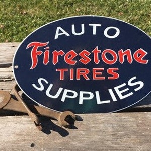 Firestone Tires Auto Supplies Sign, Metal Porcelain Advertising, Gas Station D Firestone Advertising, Metal Porcelain Advertising Sign