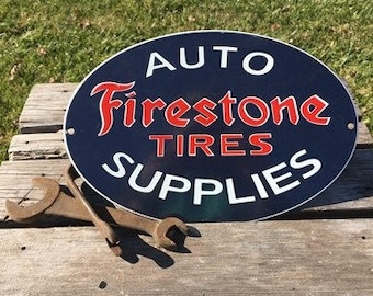 Firestone Reifen Auto Zubehör Schild, Metall Porzellan Werbung, Tankstelle D