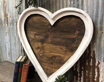 Wooden Heart Rustic Farmhouse Decor, White Wood Home Art Decor Heart Sign