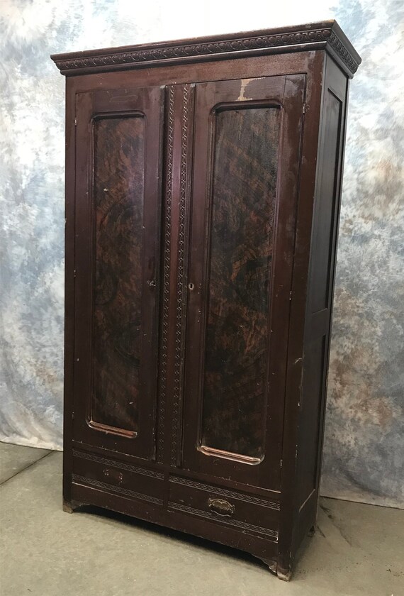 Vintage Wooden Wardrobe Armoire Storage Closet Cabinet Bedroom