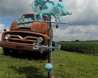 Veleta de cerdo 3D, adorno para granero con forma de pararrayos, decoración rústica campestre con pátina