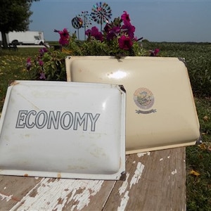 2 Economy Stove Range Metal Porcelain Panels Vintage Stove Sign Parts Repair, Vintage Stove Part, Vintage Kitchen