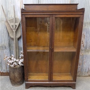 Oak Bookcase Glass Doors, China Cabinet Display Case, Curio Cabinet Showcase, Wood Bookcase, China Cabinet, With Doors, Kitchen Display