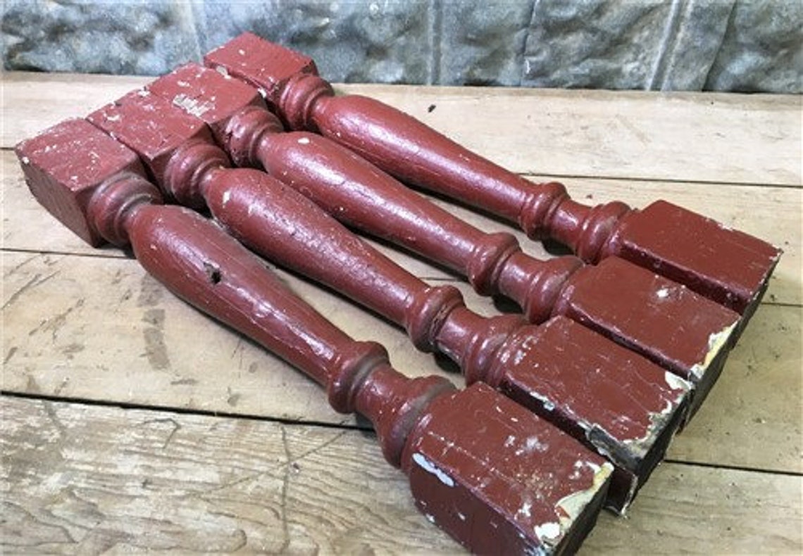 Red Balusters 4 Balusters Rustic Red Wood Architectural Salvage Spindle Porch Post ...