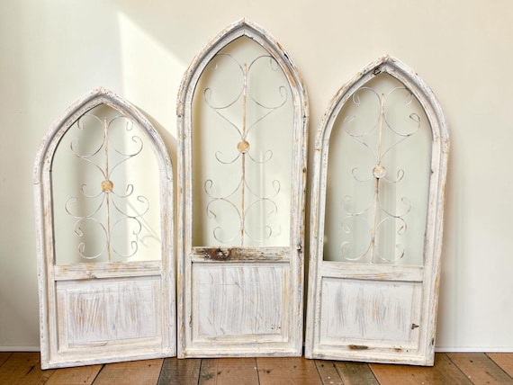 3 French Country Wood Metal Arched Window Frame, Distressed