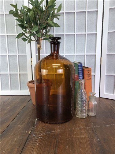 Antique Amber Glass Jug Bottle Brown EXTRA LARGE Glass Apothecary Pharmacy  Fall Farmhouse Decor Centerpiece Vase Industrial Decor Salvage