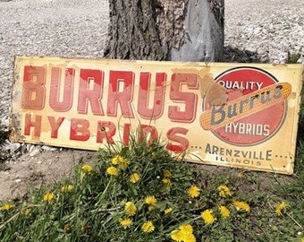 Burrus Hybrids Arenzville IL Schild, Vintage Metall Werbung Seed Corn Zeichen A, Vintage Burrus Zeichen, Seed Corn Zeichen, Farm Country Zeichen