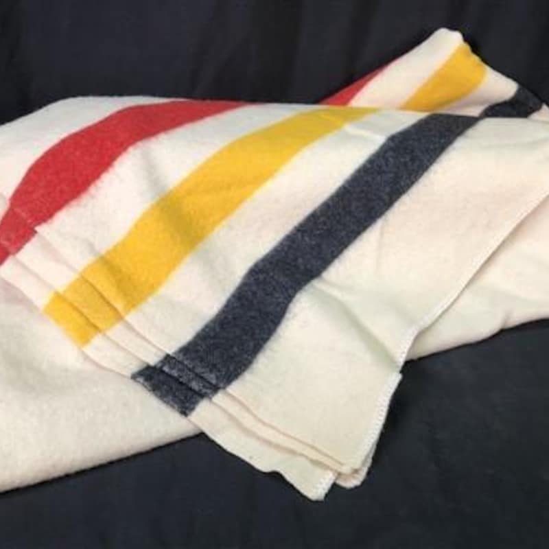 Mustard-Striped Navy Wool Blanket main image 0
