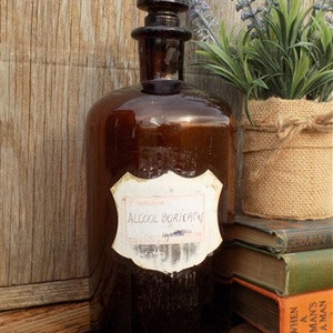 Brown Glass Apothecary Jar, Pharmacy Druggist Medicine Bottle, Glass Stopper M,Apothecary Display Jar, Farmhouse Decor, Vintage Medical