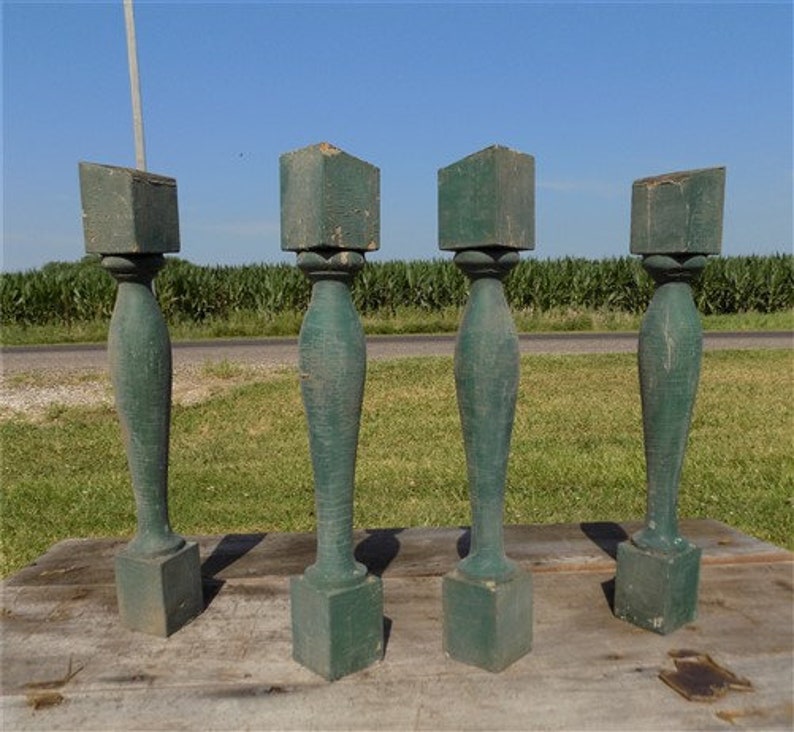 4 Balusters Green Wood Architectural Salvage shops Spindles Porch Post House Trim A12, Vintage Wood Spindles, Wooden Balusters, Rustic Farmhouse