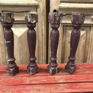 4 Balusters Painted Wood Architectural Salvage Spindles Porch House Trim M, Vintage Wood Spindles, Wooden Balusters, Rustic Farmhouse