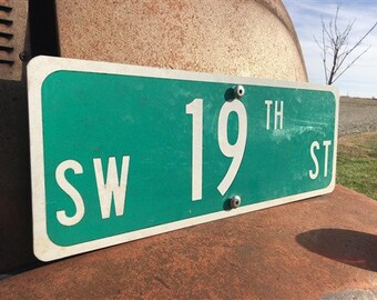 SW 19th ST Street Sign, 9x24 Vintage Green Road Sign, Metal Road Sign, E