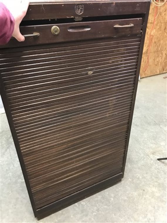 Vintage Wood Roll Top Filing Cabinet Desktop Document Etsy